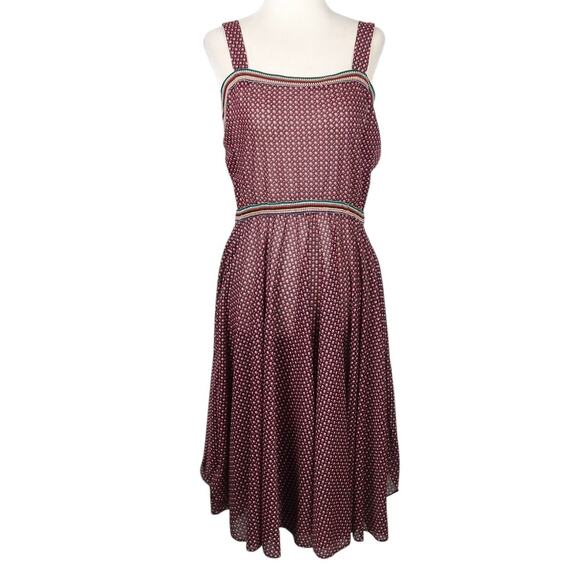 Vintage 70s black and red abstract dot print midi dress S - Picture 1 of 4